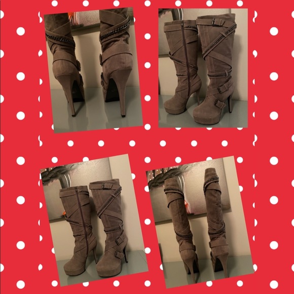 Belted & Chain Stiletto Suede Boot 👢 - Picture 3 of 16